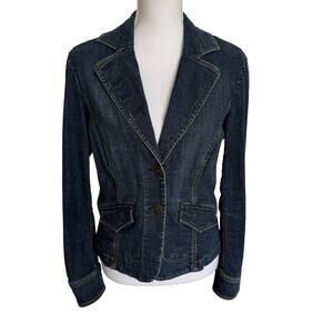 W Work to Weekend Denim Blazer 8 Cotton Stretch Pockets Nautical Buttons Classic